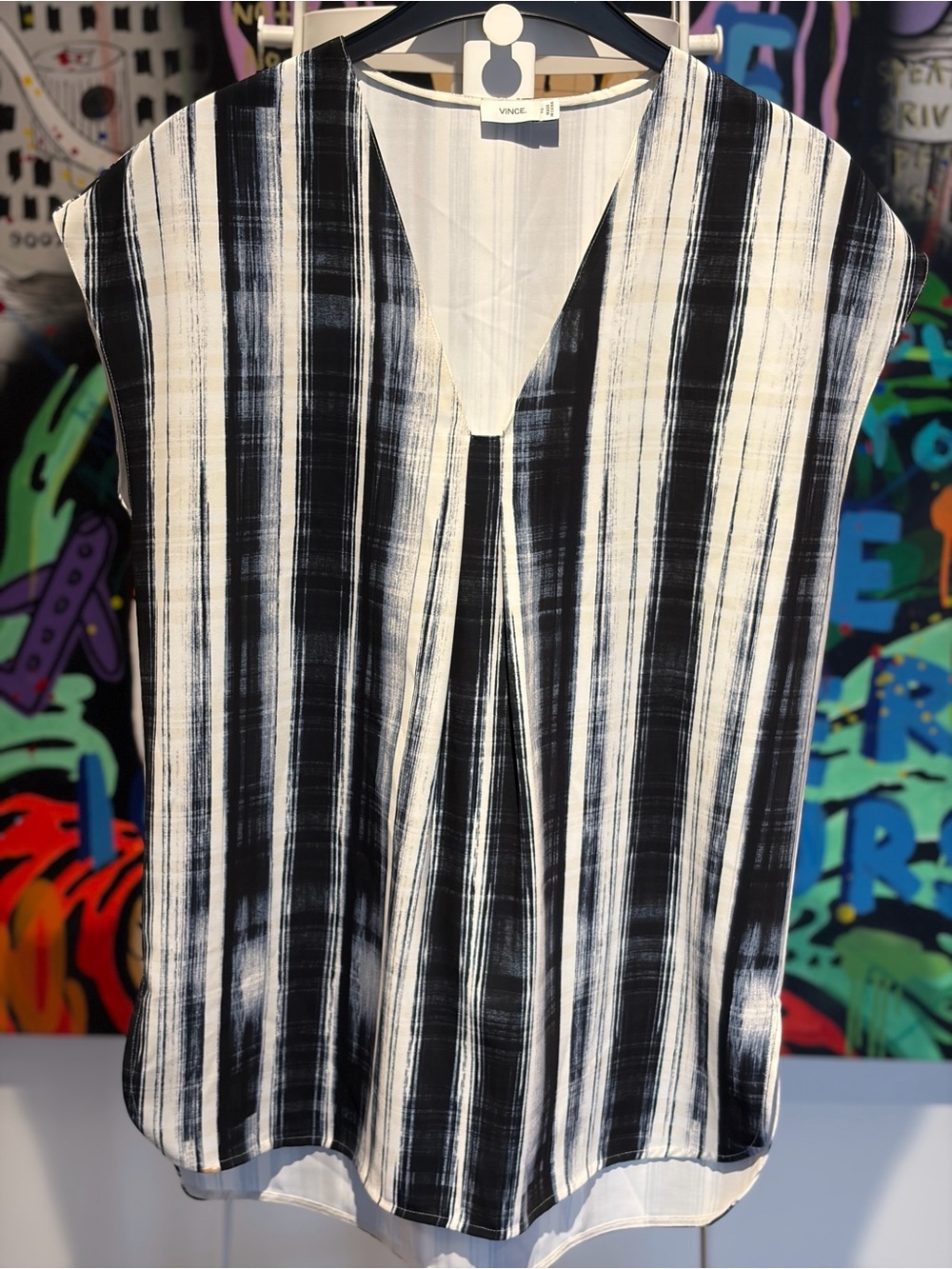 Vince Navy & White Vertical Stripe V-Neck Top